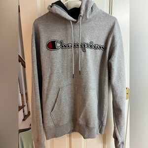 EUC CHAMPION Heather Gray Men's Hoodie Raised Logo Grey Sweatshirt Unisex